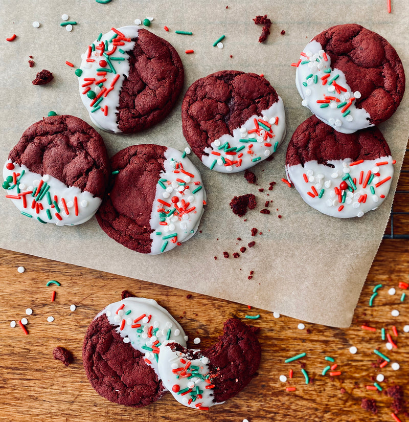 Red velvet sprinkle cookies